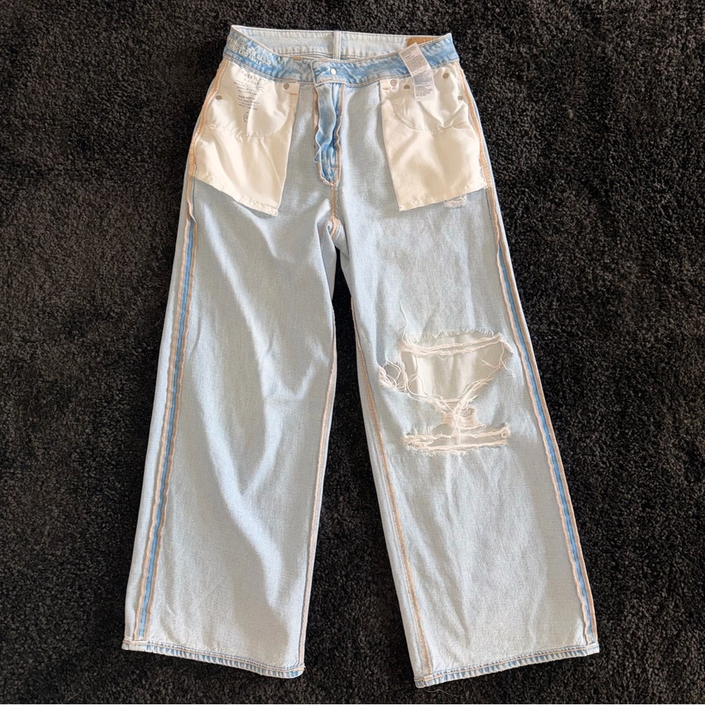 American Eagle Super High Rise Baggy Wide
Leg Ankle Jeans Strigid Denim Size 2 - Picture 11 of 13